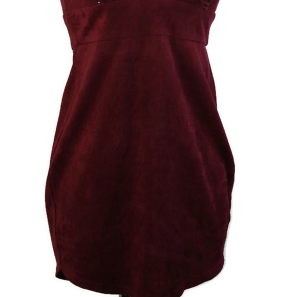 Hera Collection Burgundy Suede Stitch Mini Dress - Picture 2 of 6